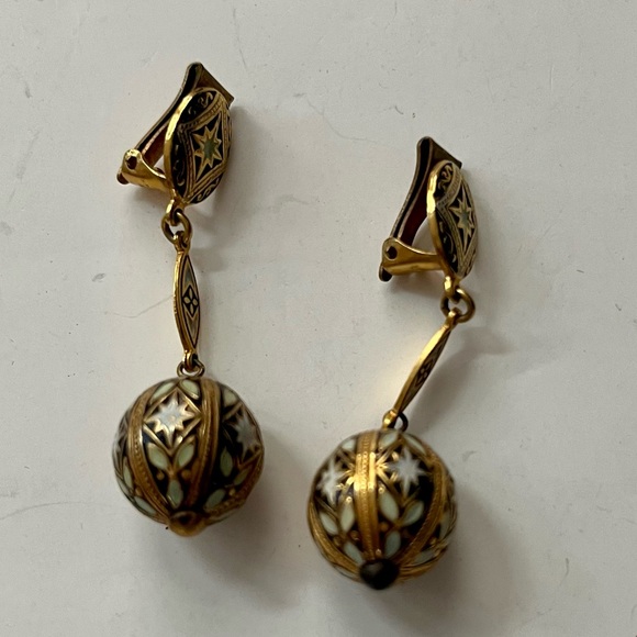 Vintage Damascene Clip Back Earrings - Picture 2 of 5